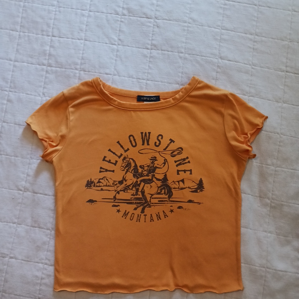 Orange Yellowstone Montana Womans Crop Top Sz S-M